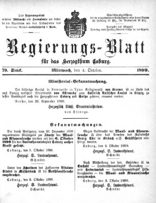 Regierungs-Blatt für das Herzogtum Coburg (Coburger Regierungs-Blatt) Mittwoch 4. Oktober 1899