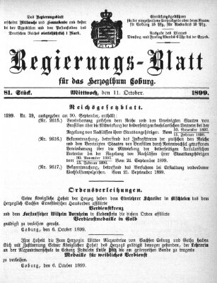 Regierungs-Blatt für das Herzogtum Coburg (Coburger Regierungs-Blatt) Mittwoch 11. Oktober 1899