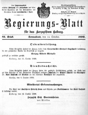 Regierungs-Blatt für das Herzogtum Coburg (Coburger Regierungs-Blatt) Samstag 14. Oktober 1899