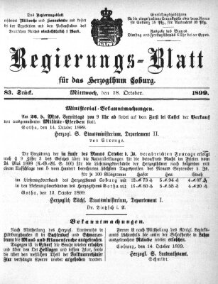 Regierungs-Blatt für das Herzogtum Coburg (Coburger Regierungs-Blatt) Mittwoch 18. Oktober 1899