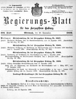 Regierungs-Blatt für das Herzogtum Coburg (Coburger Regierungs-Blatt) Mittwoch 20. Dezember 1899