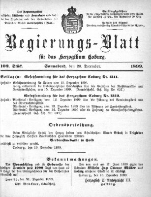 Regierungs-Blatt für das Herzogtum Coburg (Coburger Regierungs-Blatt) Samstag 23. Dezember 1899