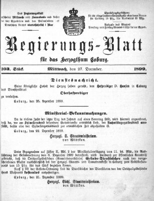 Regierungs-Blatt für das Herzogtum Coburg (Coburger Regierungs-Blatt) Mittwoch 27. Dezember 1899