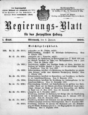 Regierungs-Blatt für das Herzogtum Coburg (Coburger Regierungs-Blatt) Mittwoch 3. Januar 1900