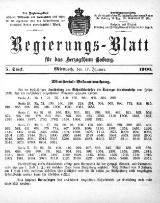 Regierungs-Blatt für das Herzogtum Coburg (Coburger Regierungs-Blatt) Mittwoch 17. Januar 1900