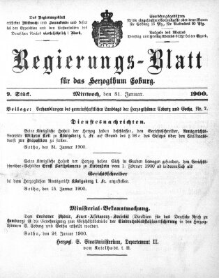 Regierungs-Blatt für das Herzogtum Coburg (Coburger Regierungs-Blatt) Mittwoch 31. Januar 1900