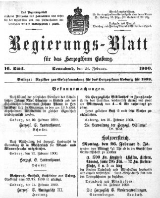 Regierungs-Blatt für das Herzogtum Coburg (Coburger Regierungs-Blatt) Samstag 24. Februar 1900