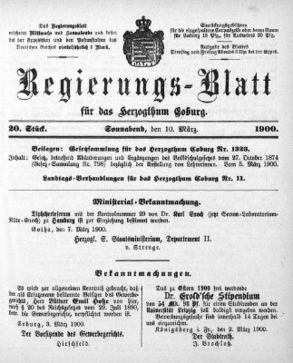 Regierungs-Blatt für das Herzogtum Coburg (Coburger Regierungs-Blatt) Samstag 10. März 1900