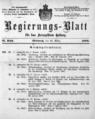 Regierungs-Blatt für das Herzogtum Coburg (Coburger Regierungs-Blatt) Mittwoch 28. März 1900