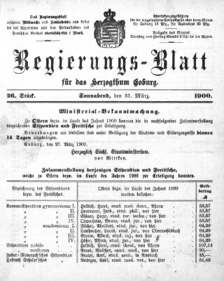 Regierungs-Blatt für das Herzogtum Coburg (Coburger Regierungs-Blatt) Samstag 31. März 1900