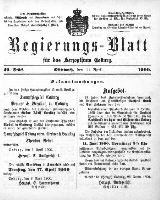 Regierungs-Blatt für das Herzogtum Coburg (Coburger Regierungs-Blatt) Mittwoch 11. April 1900