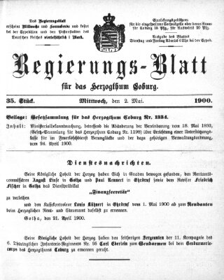 Regierungs-Blatt für das Herzogtum Coburg (Coburger Regierungs-Blatt) Mittwoch 2. Mai 1900