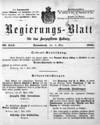 Regierungs-Blatt für das Herzogtum Coburg (Coburger Regierungs-Blatt) Samstag 5. Mai 1900