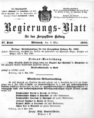 Regierungs-Blatt für das Herzogtum Coburg (Coburger Regierungs-Blatt) Mittwoch 9. Mai 1900