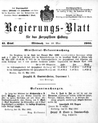 Regierungs-Blatt für das Herzogtum Coburg (Coburger Regierungs-Blatt) Mittwoch 23. Mai 1900