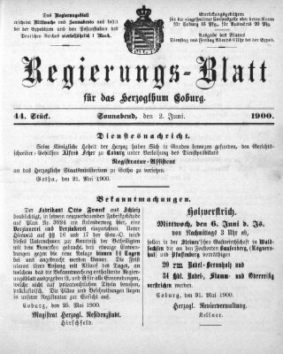 Regierungs-Blatt für das Herzogtum Coburg (Coburger Regierungs-Blatt) Samstag 2. Juni 1900