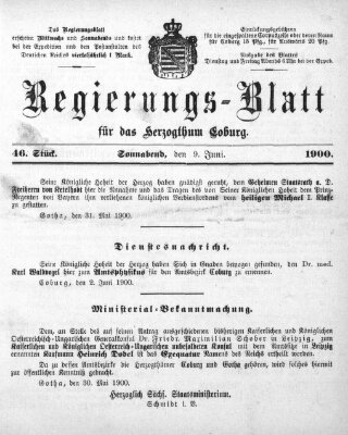 Regierungs-Blatt für das Herzogtum Coburg (Coburger Regierungs-Blatt) Samstag 9. Juni 1900