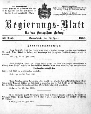 Regierungs-Blatt für das Herzogtum Coburg (Coburger Regierungs-Blatt) Samstag 30. Juni 1900