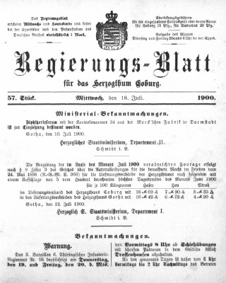 Regierungs-Blatt für das Herzogtum Coburg (Coburger Regierungs-Blatt) Mittwoch 18. Juli 1900