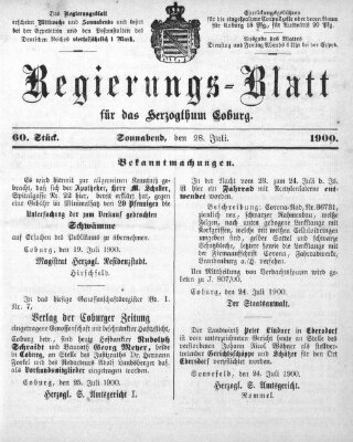 Regierungs-Blatt für das Herzogtum Coburg (Coburger Regierungs-Blatt) Samstag 28. Juli 1900