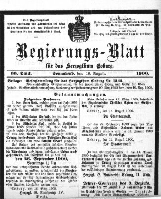 Regierungs-Blatt für das Herzogtum Coburg (Coburger Regierungs-Blatt) Samstag 18. August 1900