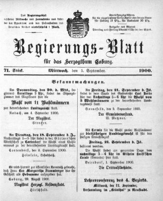 Regierungs-Blatt für das Herzogtum Coburg (Coburger Regierungs-Blatt) Mittwoch 5. September 1900