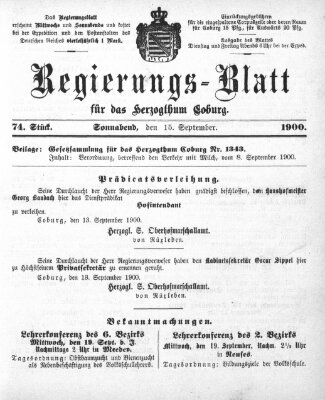 Regierungs-Blatt für das Herzogtum Coburg (Coburger Regierungs-Blatt) Samstag 15. September 1900