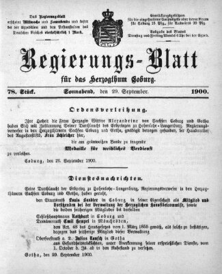 Regierungs-Blatt für das Herzogtum Coburg (Coburger Regierungs-Blatt) Samstag 29. September 1900