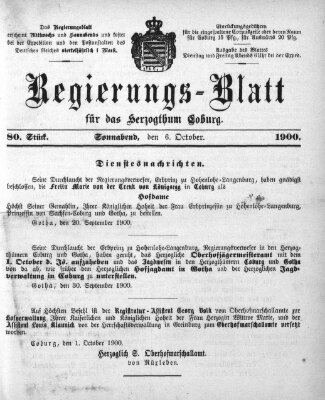 Regierungs-Blatt für das Herzogtum Coburg (Coburger Regierungs-Blatt) Samstag 6. Oktober 1900