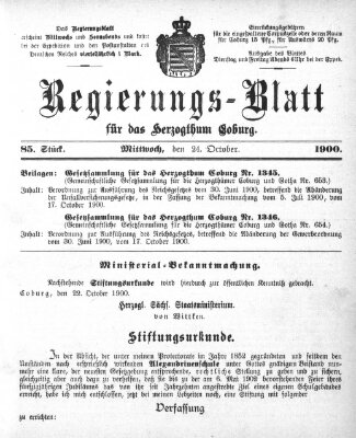 Regierungs-Blatt für das Herzogtum Coburg (Coburger Regierungs-Blatt) Mittwoch 24. Oktober 1900