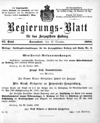 Regierungs-Blatt für das Herzogtum Coburg (Coburger Regierungs-Blatt) Samstag 27. Oktober 1900