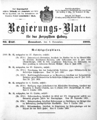 Regierungs-Blatt für das Herzogtum Coburg (Coburger Regierungs-Blatt) Samstag 3. November 1900