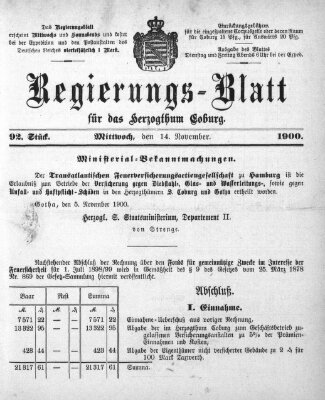 Regierungs-Blatt für das Herzogtum Coburg (Coburger Regierungs-Blatt) Mittwoch 14. November 1900