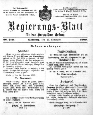 Regierungs-Blatt für das Herzogtum Coburg (Coburger Regierungs-Blatt) Mittwoch 28. November 1900