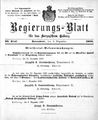 Regierungs-Blatt für das Herzogtum Coburg (Coburger Regierungs-Blatt) Samstag 8. Dezember 1900