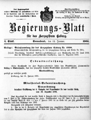 Regierungs-Blatt für das Herzogtum Coburg (Coburger Regierungs-Blatt) Samstag 12. Januar 1901