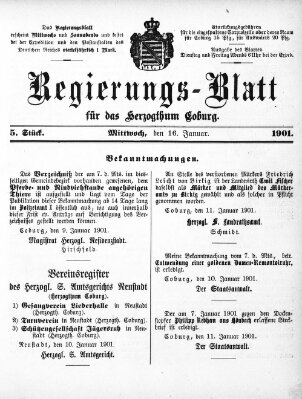 Regierungs-Blatt für das Herzogtum Coburg (Coburger Regierungs-Blatt) Mittwoch 16. Januar 1901