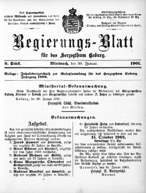 Regierungs-Blatt für das Herzogtum Coburg (Coburger Regierungs-Blatt) Mittwoch 30. Januar 1901