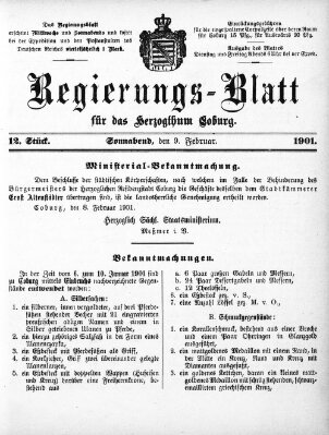 Regierungs-Blatt für das Herzogtum Coburg (Coburger Regierungs-Blatt) Samstag 9. Februar 1901