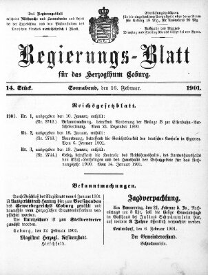 Regierungs-Blatt für das Herzogtum Coburg (Coburger Regierungs-Blatt) Samstag 16. Februar 1901