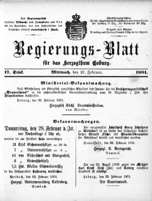 Regierungs-Blatt für das Herzogtum Coburg (Coburger Regierungs-Blatt) Mittwoch 27. Februar 1901