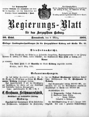 Regierungs-Blatt für das Herzogtum Coburg (Coburger Regierungs-Blatt) Samstag 9. März 1901