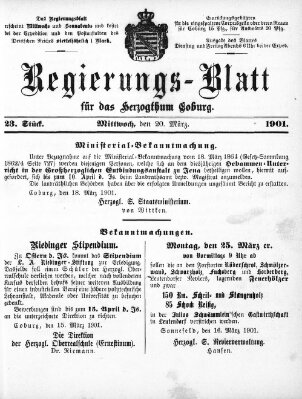 Regierungs-Blatt für das Herzogtum Coburg (Coburger Regierungs-Blatt) Mittwoch 20. März 1901