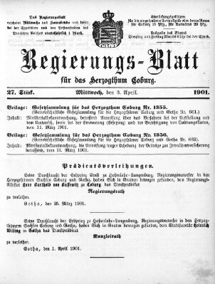 Regierungs-Blatt für das Herzogtum Coburg (Coburger Regierungs-Blatt) Mittwoch 3. April 1901