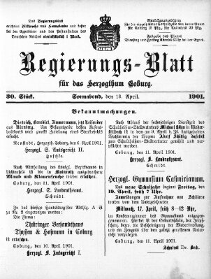 Regierungs-Blatt für das Herzogtum Coburg (Coburger Regierungs-Blatt) Samstag 13. April 1901