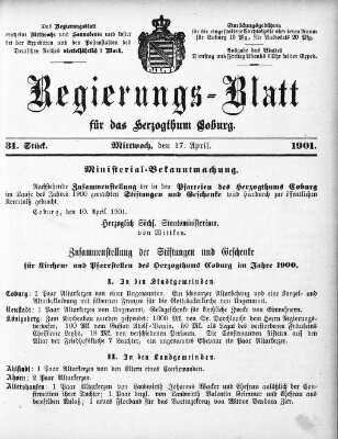 Regierungs-Blatt für das Herzogtum Coburg (Coburger Regierungs-Blatt) Mittwoch 17. April 1901