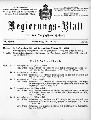 Regierungs-Blatt für das Herzogtum Coburg (Coburger Regierungs-Blatt) Mittwoch 24. April 1901