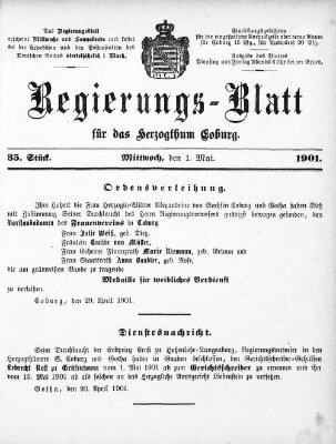 Regierungs-Blatt für das Herzogtum Coburg (Coburger Regierungs-Blatt) Mittwoch 1. Mai 1901