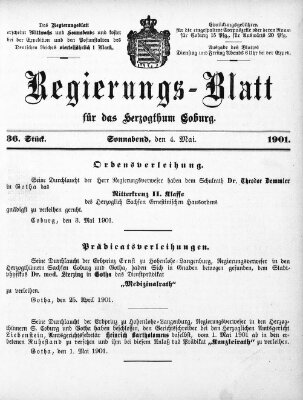 Regierungs-Blatt für das Herzogtum Coburg (Coburger Regierungs-Blatt) Samstag 4. Mai 1901