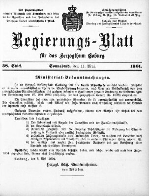 Regierungs-Blatt für das Herzogtum Coburg (Coburger Regierungs-Blatt) Saturday 11. May 1901